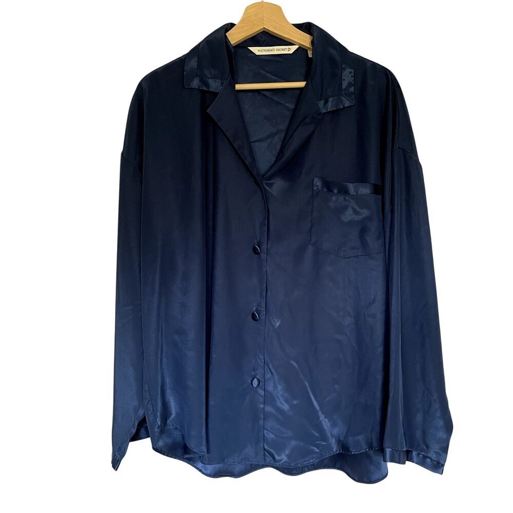 Victoria's Secret lightweight navy button down pajama top women's size large